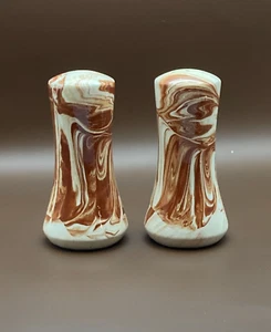 Vintage White with Brown Swirl Salt and Pepper Shakers - Picture 1 of 5