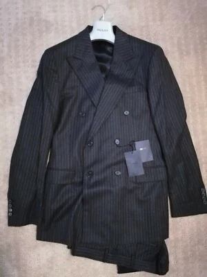 Conjunto de traje de lana Prada para hombre nuevo con etiquetas gris a rayas dos piezas chaqueta pantalones 42 R Foto 1 de 4
