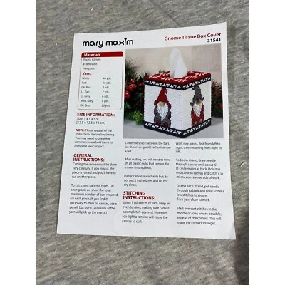 Mary Maxim Gnomo Caja Pañuelo Cubierta Plástico Lona Kit - 31541 Foto 1 de 3