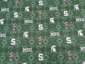 MICHIGAN STATE UNIVERSITY SPARTANS DESIGN BRAND NEW 1 YARD 100% COTTON FLANNEL - Picture 1 of 5