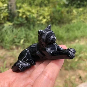 3" Natural Obsidian Quartz Hand-carved Cat Skull Crystal Reiki Healing 1pc - Picture 1 of 9