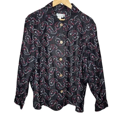 Coldwater Creek Black Denim Jacket Women's 2X Embroidered Western Paisley Granny - Image 1 of 4