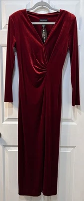 NWT Connected Red Velvet Faux Wrap Maxi Dress Sz 10 Gothic Vampire Elegant Sexy - Image 1 of 4