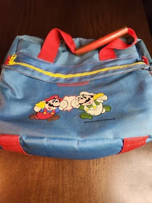 Nintendo NES – Vintage Z-Bag Travel Case (1990) – Blue – Mario & Luigi Front Art - Image 1 of 4