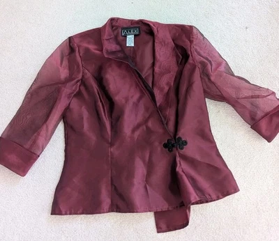 Alex Evenings Sz L Jacket Wrap Topper Burgundy Wine Chiffon Sheer Sleeve Formal - Image 1 of 4