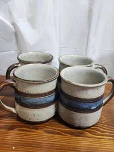 4 Vintage Otagiri Horizon blau gestreift Steinzeug Keramik Tassen - Bild 1 von 4