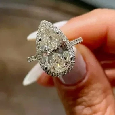 4.50 Ct Certified Pear Shape Natural White Diamond Ring VVS1 White Gold Finish - Image 1 of 4