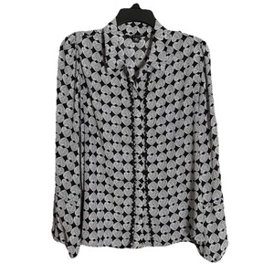 Rachel Zoe Heart All Over Print Blouse Black Lace White Long Sleeve Size XL - Picture 1 of 9