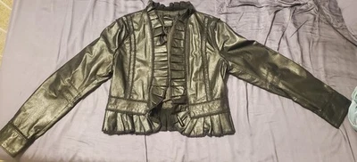 Chaqueta de Cuero Moda International Mujer Talla L Cuero Genuino Negro Volantes Gótico Foto 1 de 3