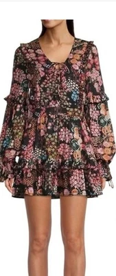TED BAKER Hendria floral ruffle mini dress size 2 - Image 1 of 4