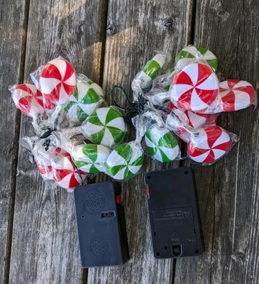2 Gemmy Industries Peppermint Candy Musical Christmas Lights Sensor Red Green - Image 1 of 4
