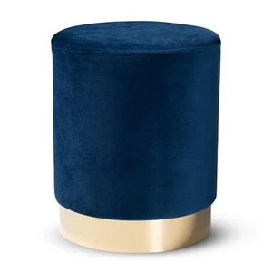 Baxton Studio Chaela Navy Blue Velvet and Gold Finished Metal Ottoman - Picture 1 of 7