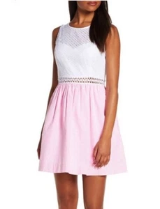 Lilly Pulitzer Alivia Eyelet/ Havana Pink Stripe Sleeveless Dress- Sz~ 12~NWOT~ - Picture 1 of 12