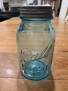 Ball Perfect Mason #2 Blue Mason Quart Fruit Jar - Picture 1 of 4