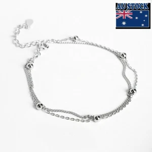 Woman Real s925 Sterling Silver 2 Layers Station Beads Balls Bracelet Bangle - Picture 1 of 4
