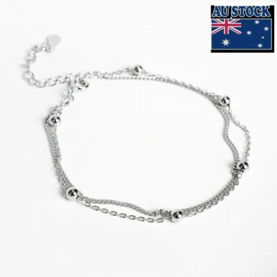 Woman Real s925 Sterling Silver 2 Layers Station Beads Balls Bracelet Bangle - Image 1 of 4