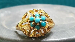 18k Yellow Gold Ring Turquoise Vtg Openwork Ring Sz 6.5 *3.11g* - Picture 1 of 12