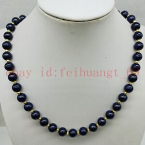 Charming Blue 8/10mm Lapis Lapis Round Gemstone Bead Necklace 18-48"