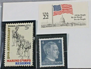 3 Vintage Stamps Deutsches 4, Marine Corps 50th Anniversary, USA Flag Over Capit - Picture 1 of 4