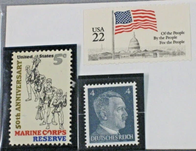 3 张老式邮票德意志 4 张,海军陆战队 50 周年纪念,美国国旗盖 — 第 1/4 张图片