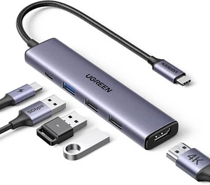 UGREEN USB-C Hub 5 in 1 Multiport Adapter Type-C Dongle MacBook iPhone ThinkPad - Picture 1 of 4