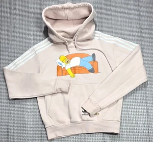 ADIDAS x Simpsons Couch Hoodie S Mens Pink Fleece Homer Sweatshirt Drawstring - Picture 1 of 12