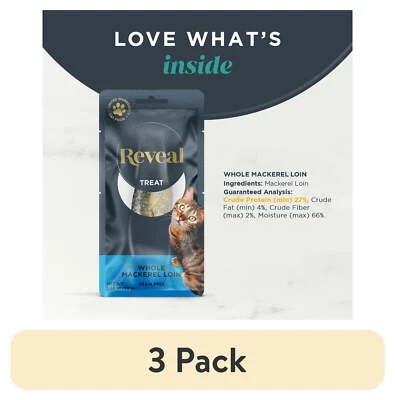 (Paquete de 3) Reveal comida para mascotas, golosinas húmedas naturales para gatos, lomo de caballa, bolsa de 1,06 oz. Foto 1 de 4