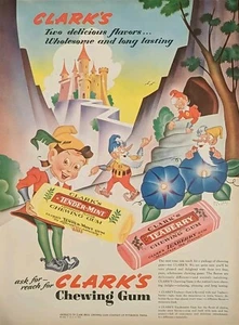 1943 Clark's Chewing Gum Cartoon Backdrop Small Elves Castle On Hill - Picture 1 of 1