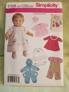 Simplicity Sewing Pattern #1708 15" Baby Doll Clothes includes 6 styles UNCUT - Picture 1 of 2