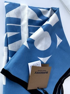 New Burberry Women's Scarf Passport Cotton Square Blue Topz - Picture 1 of 18