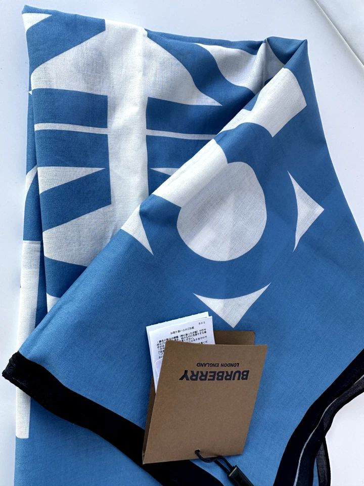 New Burberry Women's Scarf Passport Cotton Square Blue Topz - Image 1 of 4