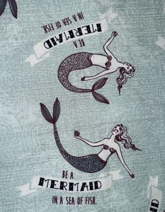 Be a Mermaid Brushed Cotton Fabric Sea of Fish BT Half Y Mint Green A10 - Picture 1 of 5