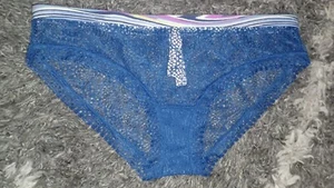 NeW Vs Vintage Striped Band Floral lace bikini Panty Size Small Blue - Picture 1 of 3