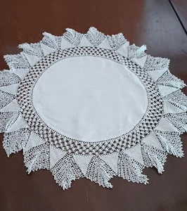 Gorgeous Vintage 24" White Centerpiece Doily, Table Topper Hand Crocheted Lace - Picture 1 of 7