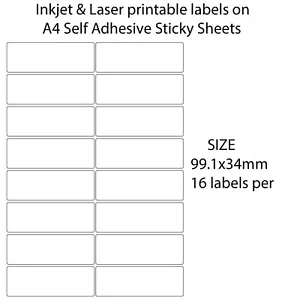 Self Adhesive Address Mailing Labels, Inkjet Printers, 16 Labels per A4 Sheet - Picture 1 of 1