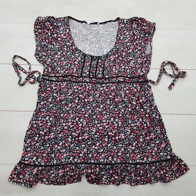 NEW LOOK 100% Cotton Summer Top Blouse Size 16 Multi Floral Cap Sleeve Casual - Image 1 of 4