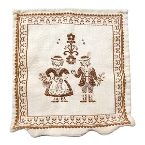 Vintage Volkskunst bestickter Kissenbezug doppelseitig Österreich umwerbendes Paar  - Bild 1 von 11