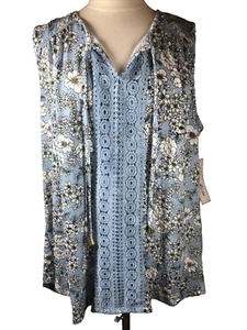 NEU Indigo Rose Top Damen 3X blau ärmellos Polyestermischung Häkel Freizeit - Bild 1 von 10