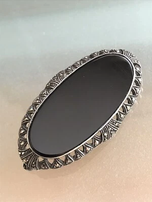 Punzoni Fascio,Spilla Argento 800 Onice Nera e marcasiti,Silver Brooch 1935/44 - Immagine 1 di 4