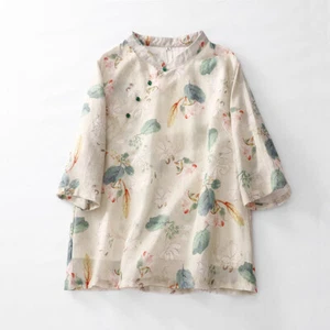 Mujeres Blusa Suelta Floral Camisa Top Retro Clásica Étnica Verano Informal Retro - Imagen 1 de 11