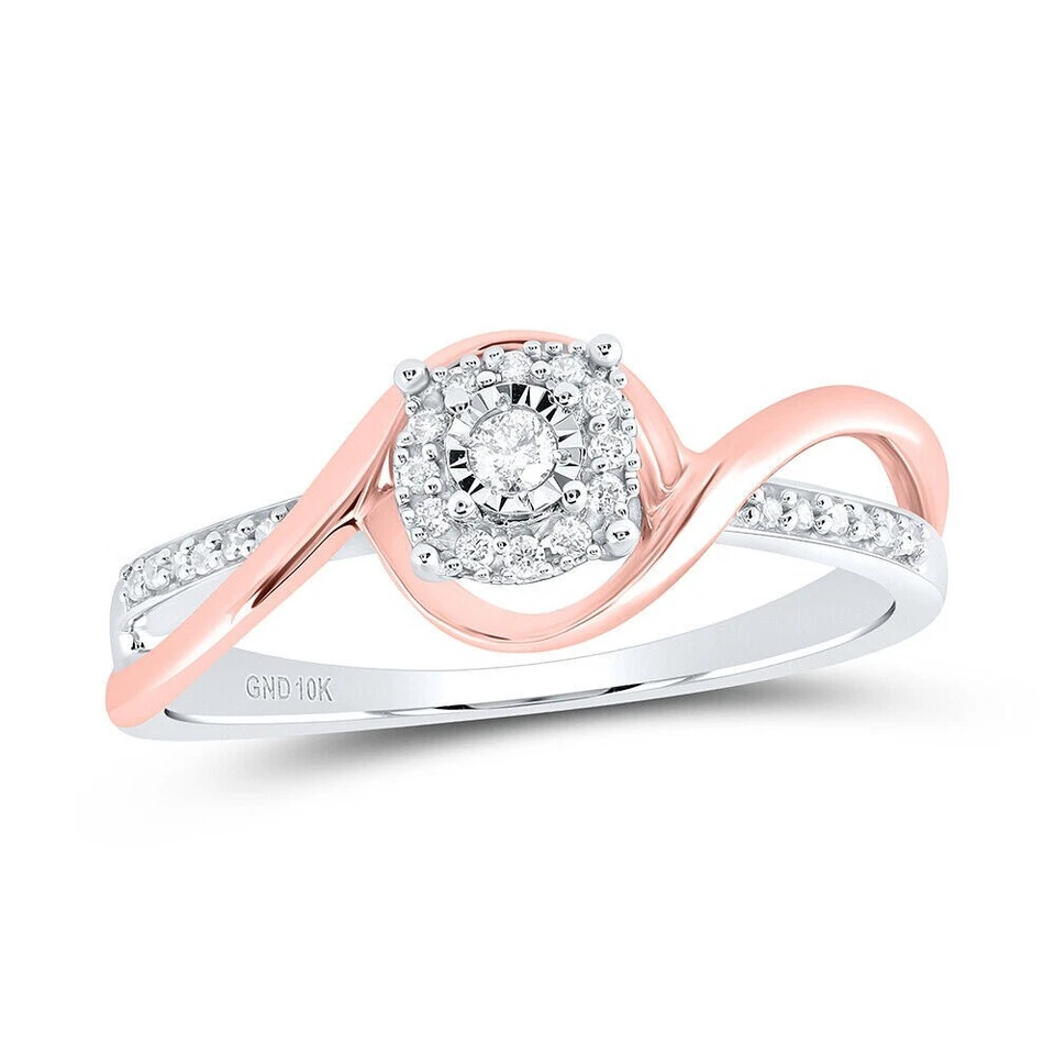 10kt Two-tone Gold Womens Round Diamond Solitaire Promise Ring 1/8 Cttw Size 7 - Image 1 of 1