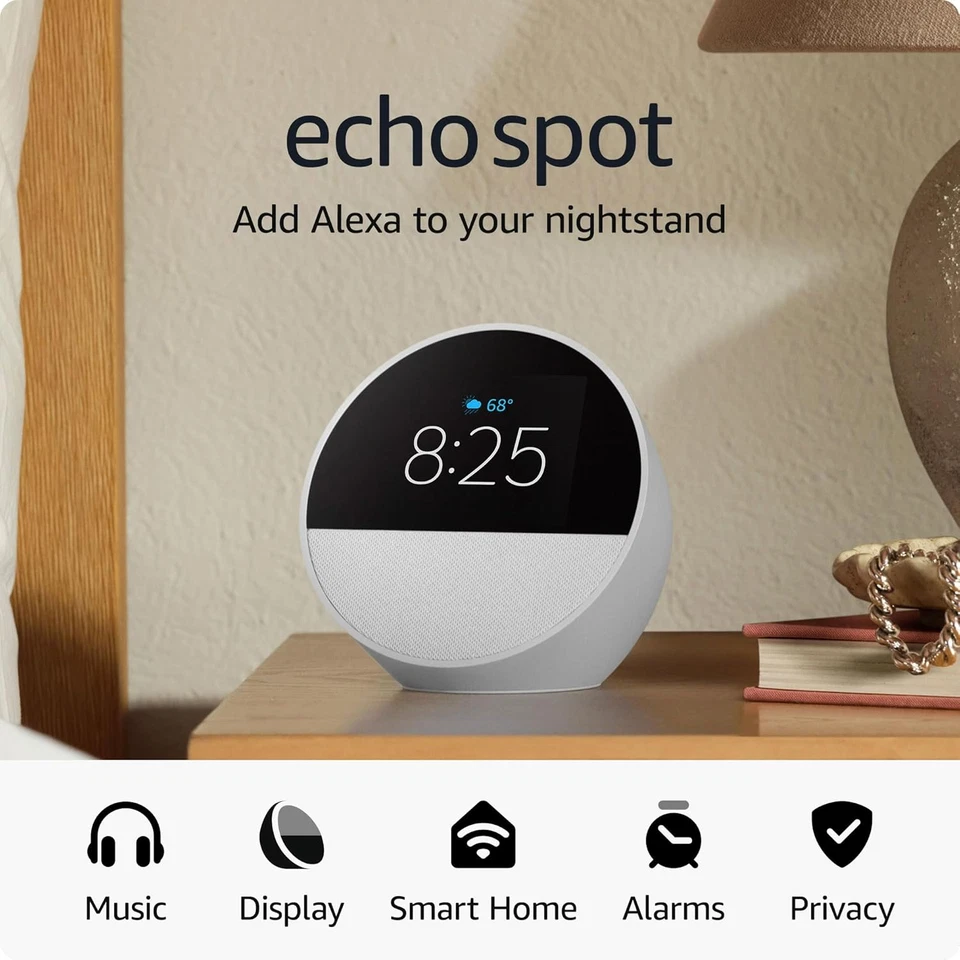 Amazon Echo Spot ( Model) Great for Nightstands Offices and Kitchens Sm