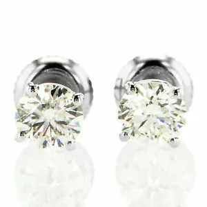 Real Diamond Stud Earrings Round Shape 1.26 Carat D SI1 Enhanced 14K White Gold - Picture 1 of 6