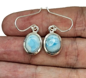 Larimar Earrings, Dolphin Stone, Stone of Atlantis, Sterling Silver, Oval Shaped - Picture 1 of 6