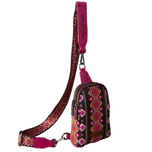 Wrangler Ladies Aztec Print Crossbody Hot Pink Sling Chest  Bag WG2205-210HPK - Picture 1 of 1