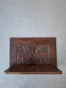 Vintage Large Wooden Pipe Rack with Deer Motif 12 pipes - Foto 1 di 7