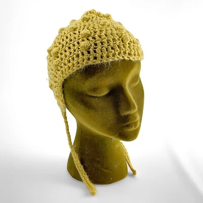 Hecho a mano Crochet Pixie Gorro Sombrero Amarillo Punto Bobble Corbata Gorra De Colección Foto 1 de 4