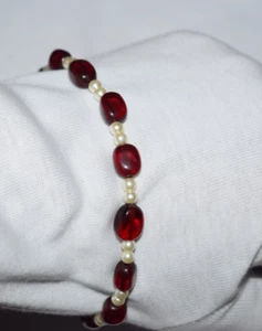 Pearl Ruby Gemstone 925 Sterling Silver 9" String Bracelet Smooth Oval Beads - Picture 1 of 10