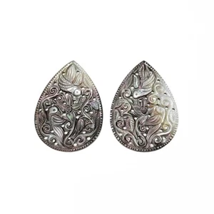 84.65cts Natural Untreated Black Mop Hand Carved Pear Shape 48*34.5mm Pair - Picture 1 of 4