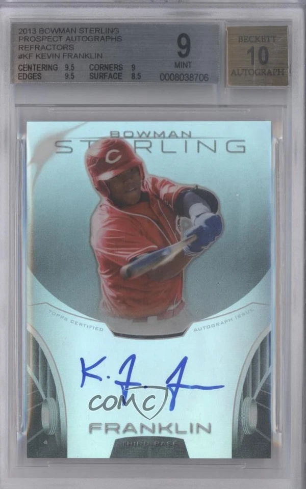 2013 Bowman Sterling Prospect Refractor /150 Kevin Franklin BGS 9 MINT Auto - Image 1 of 2
